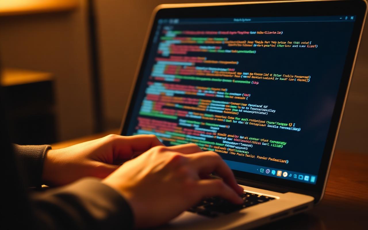 Developer writing code on a laptop