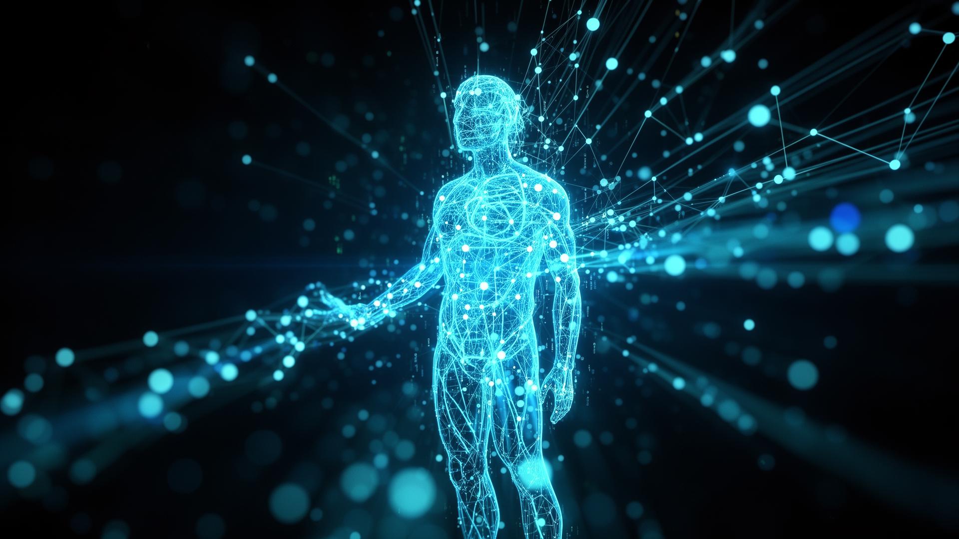 Abstract visualization of neural networks and connected technology systems